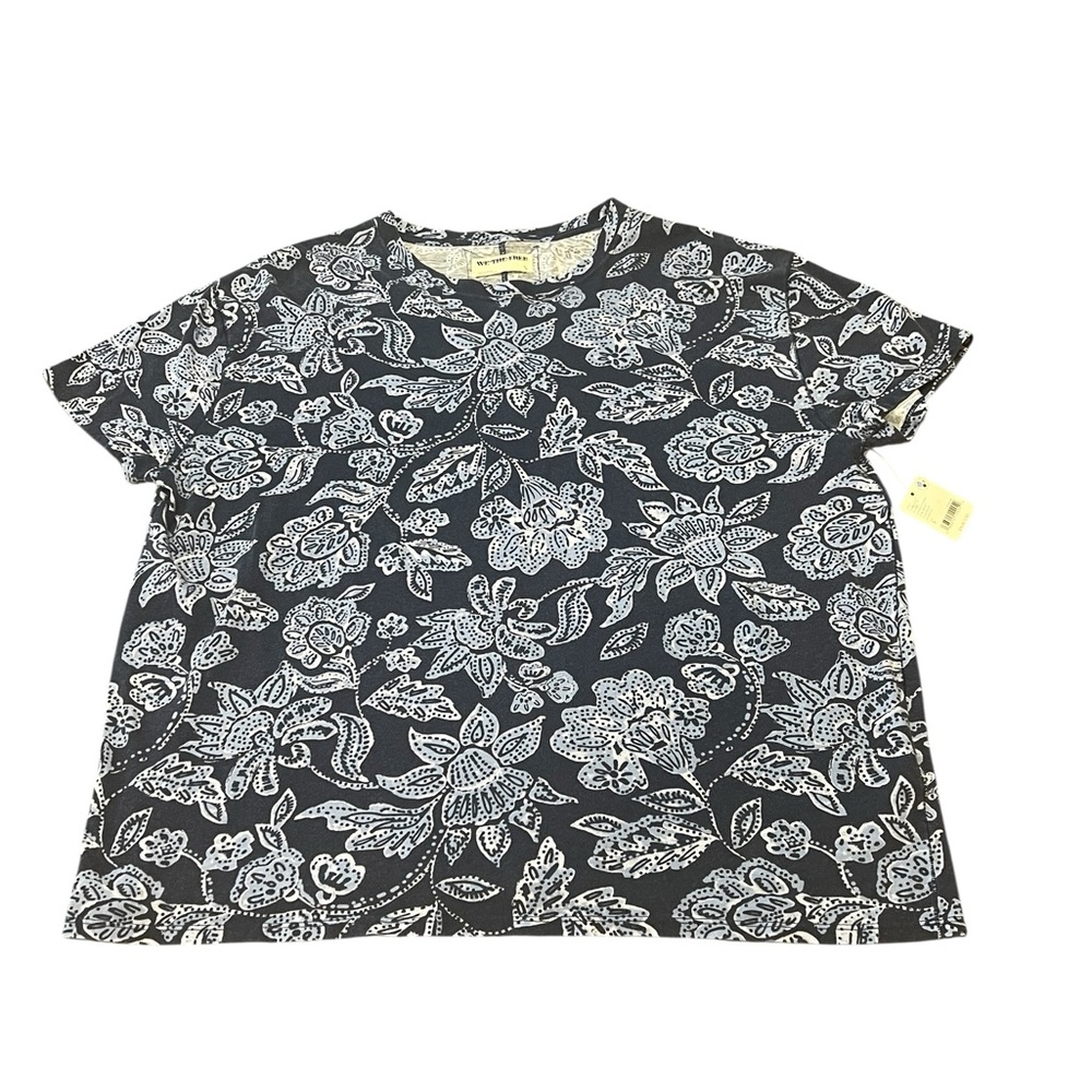 We The Free Navy Floral Short Sleeve Too Size S